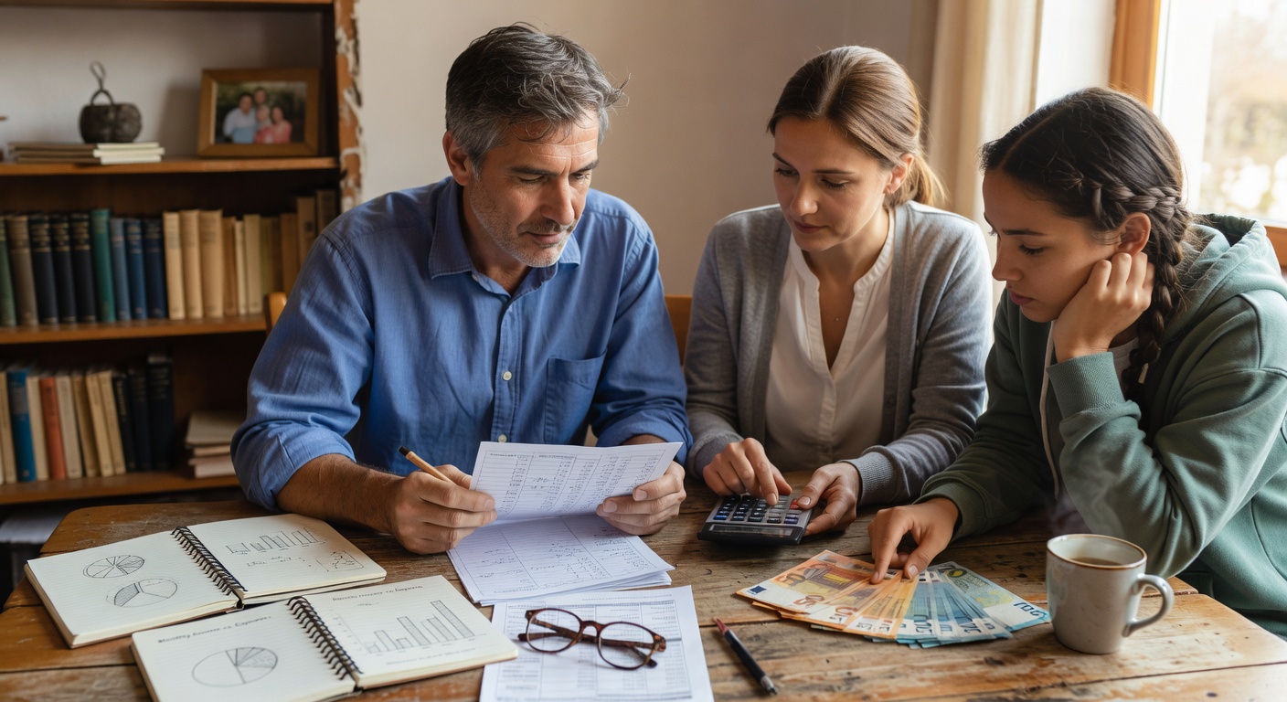 Familia planificando su jubilación y ahorro a largo plazo